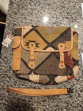 New With Tag Olay Bags Boho Woven Rug Design Crossbody And Leather Satchel